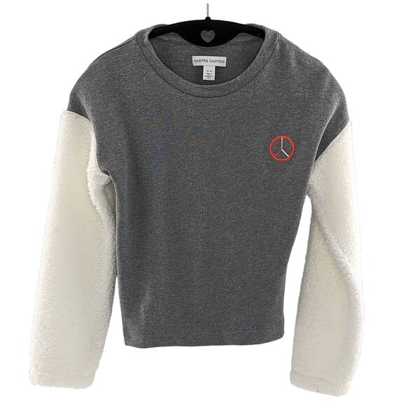 Girls Gray Peace Logo Sweatshirt Grey Ivory Colorblock by Harper Canyon - Picture 2 of 8
